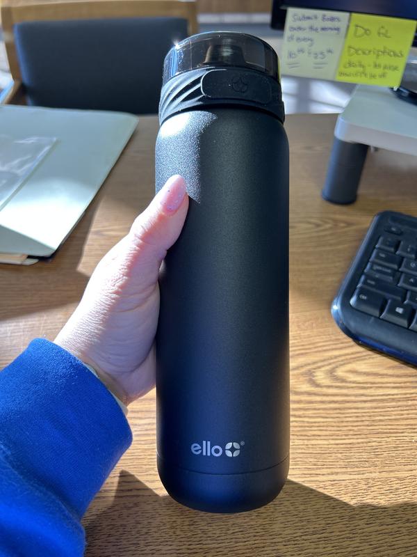 Ello Cooper Vacuum Insulated Stainless Steel Water Bottle with Soft Straw and Carry Loop Double Walled Leak Proof Coral 22oz