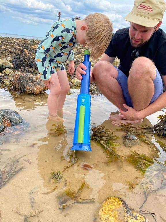 Looking at seaweed with Daddy