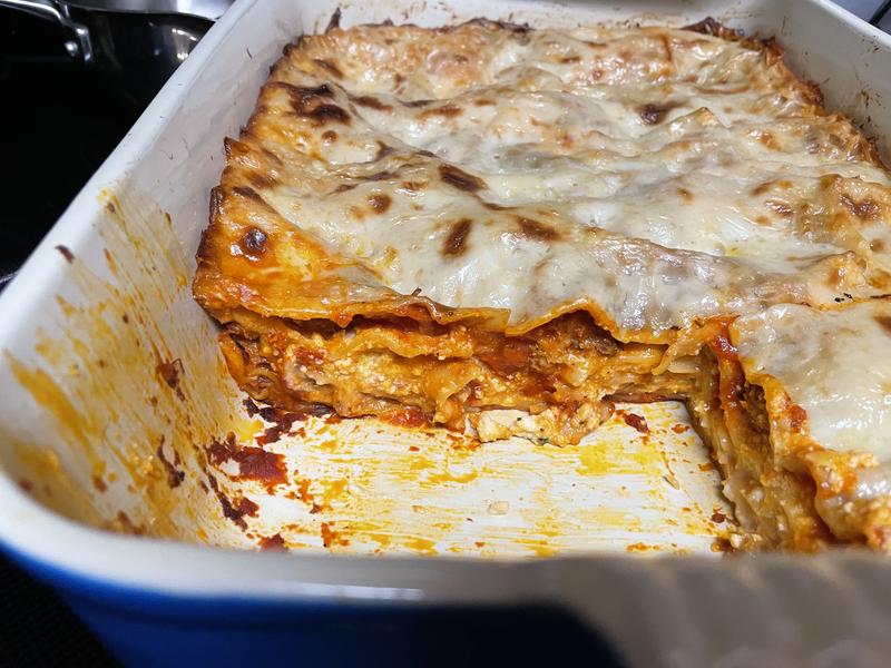 I browned the top more quickly by changing from Bake to Grill. I'll need to expand my lasagna recipe to have enough for 2 extra layers now!