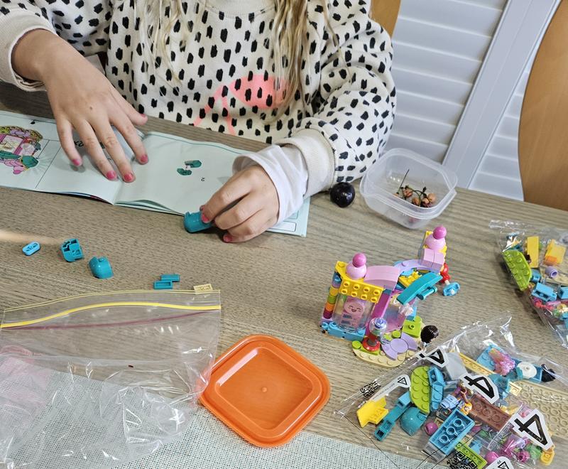 Reading the instructions to build the Lego