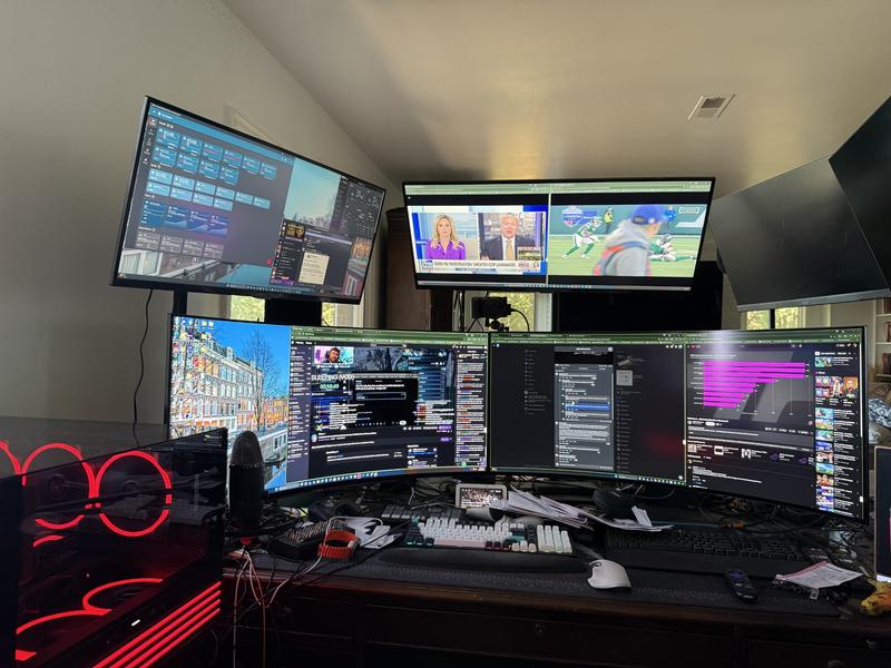 This is my setup with 2 LG 45 inch OLED monitors!  It rocks!