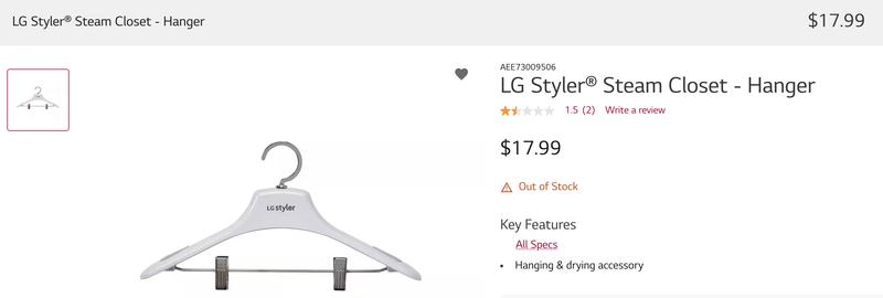 LG Styler Steam Closet Hanger (AEE73009506) | LG USA LG Styler Steam Closet Hanger (AEE73009506) | LG USA
