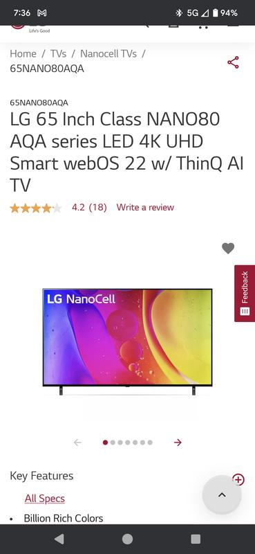 LG 65 Class C2AUA-Series OLED 4K UHD Smart WebOS 22 w/ThinQ AI TV