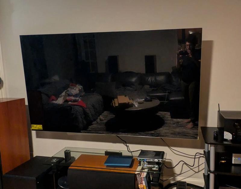 TV setup on the wall - still has the protection on for the moment!