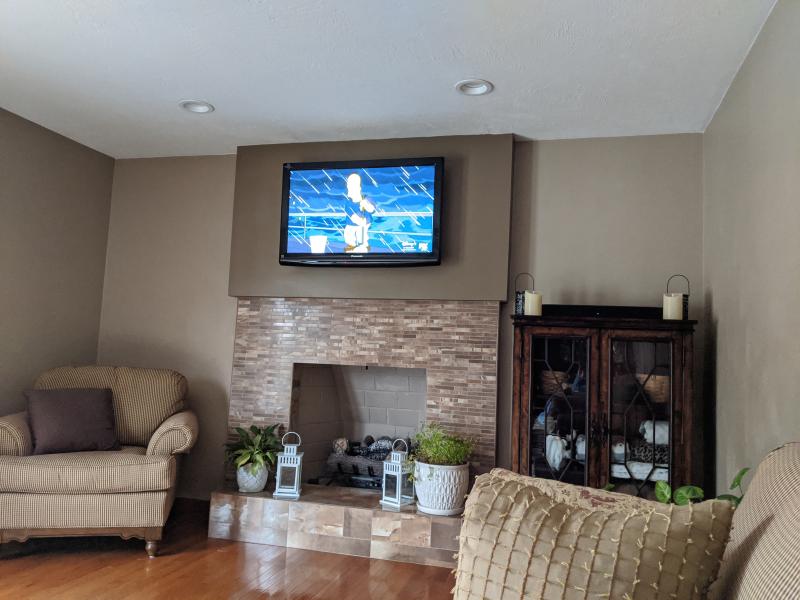 Sound bar on TV cabinet