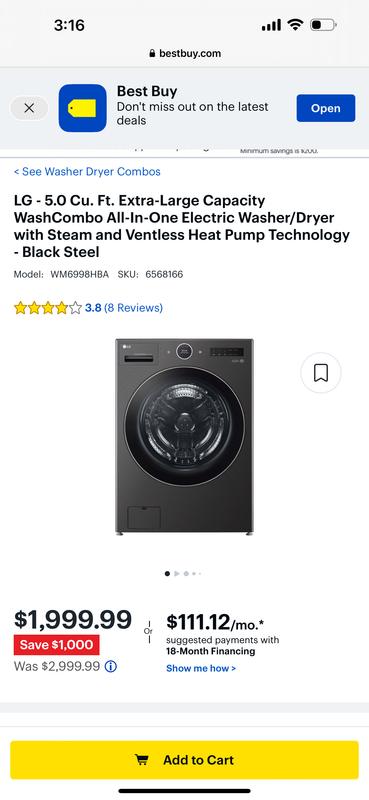 5.0 cu. ft. Mega Capacity Smart WashCombo™ All-in-One Washer/Dryer with  Inverter HeatPump™ Technology and Direct Drive Motor