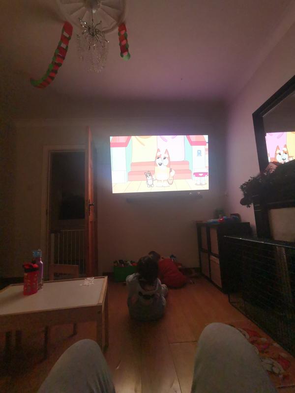 Kids enjoying Bluey in glorious 65 inches