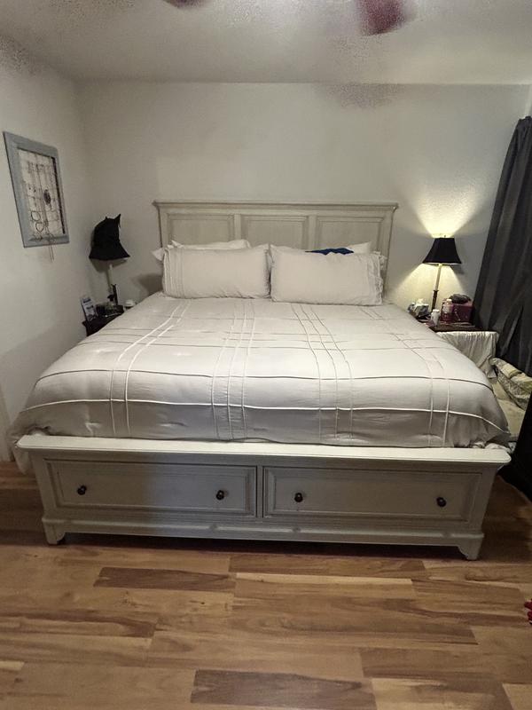White Bed Frame with 4 Storage Drawers, Upholstered Platform