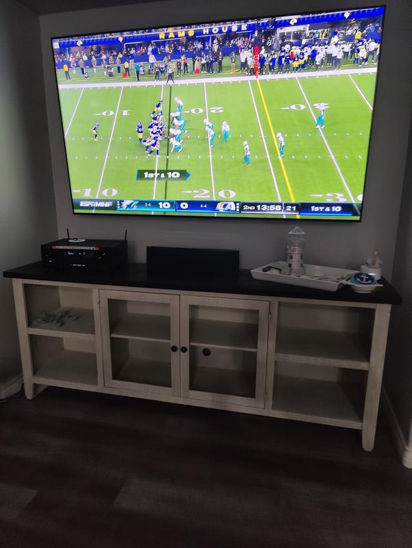Dixon White 84 Farmhouse TV Stand With Glass Doors Oak Living Spaces