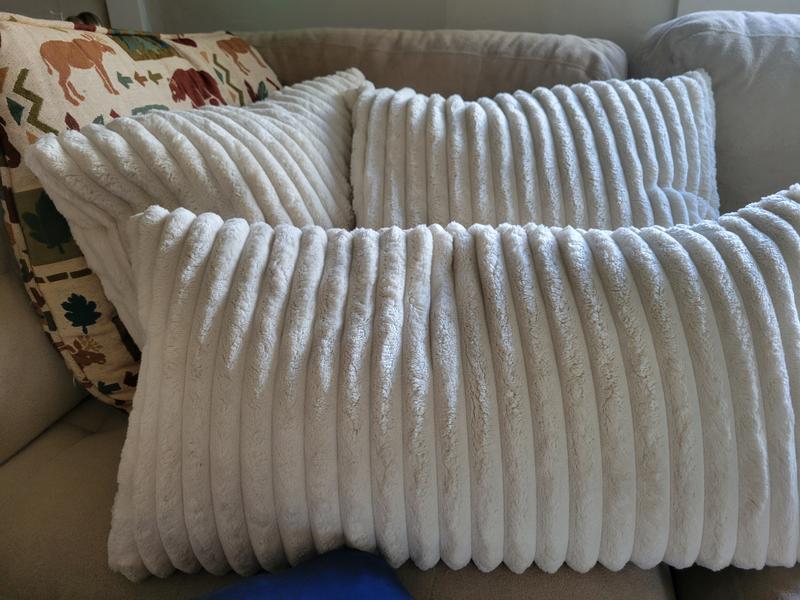 22X22 Mega White Channeled Faux Fur Throw Pillow