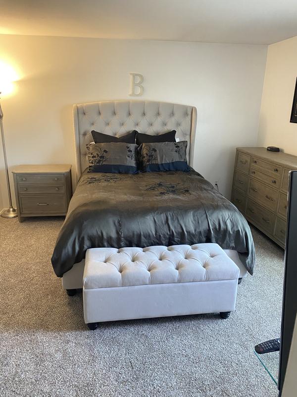 Mariah California King Velvet Upholstered Panel Bed Living Spaces