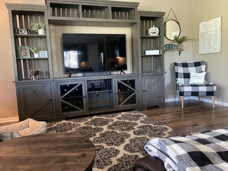 Grey farmhouse entertainment deals center