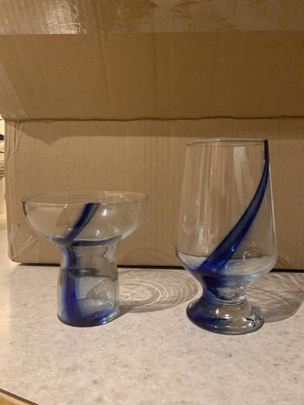 Blue Blown Glass Drinking Glasses - Set of 8
