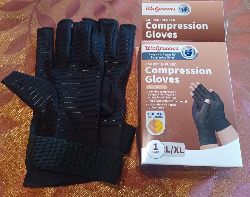 Walgreens Copper Infused Compression Gloves L/XL Black