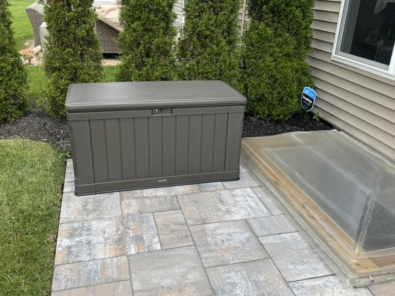 My new deck box on my new pavers!