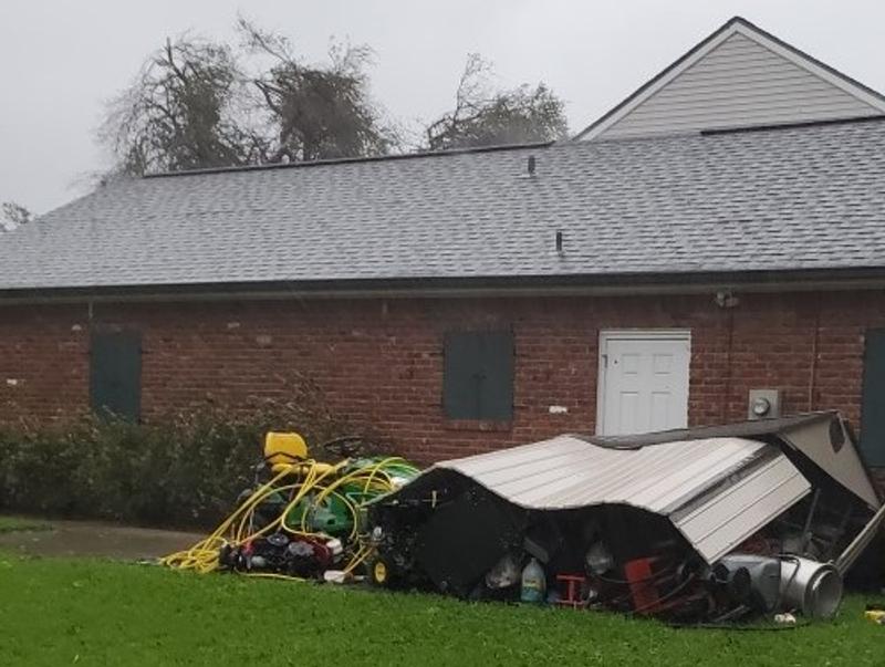 Notice no damage to the home or shingles.  shed completely lost.