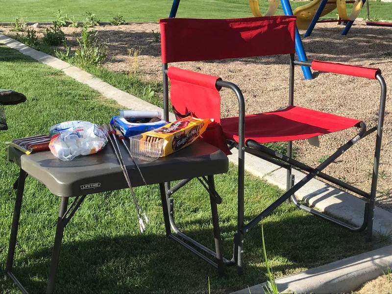 Cooking S’mores and Hotdogs in the backyard