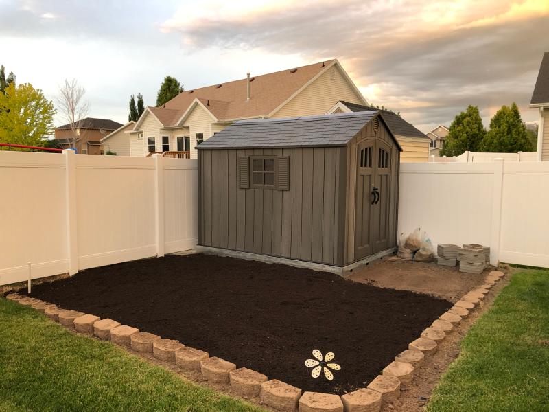 Shed on platform before pavers