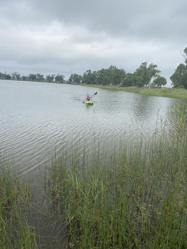 Returning from a there and back across the lake in New Kayak from LIFETIME