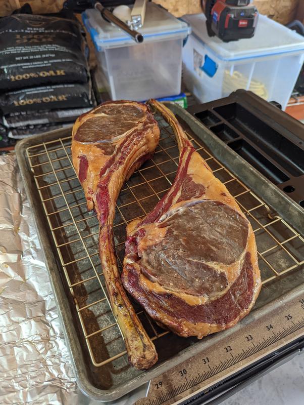 Smoked two hours at 150 degrees using Bear Mountain Craft Blend Bourbon BBQ Grill Pellets