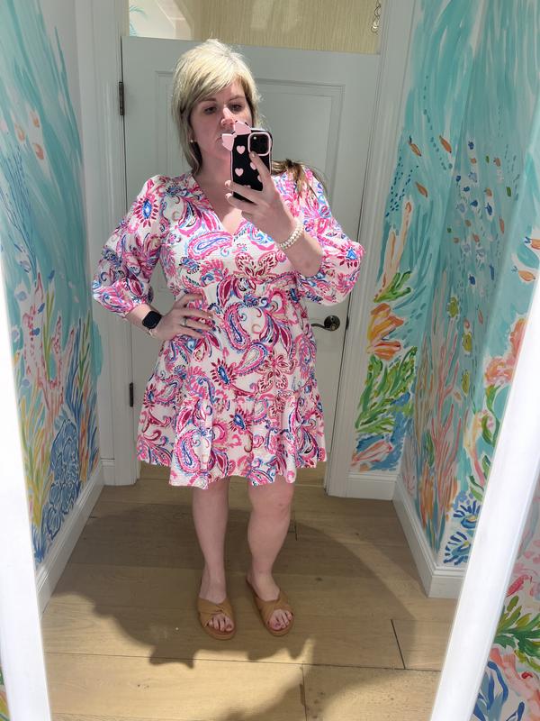 chinese dress ladies Lilly Pulitzer, Womens, Deacon 3/4 Sleeve V-Neck, Multi Flitting About, 6  at Amazon Women's Clothing store