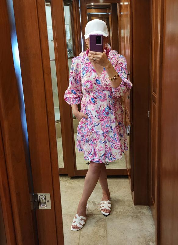 chinese dress ladies Lilly Pulitzer, Womens, Deacon 3/4 Sleeve V-Neck, Multi Flitting About, 6  at Amazon Women's Clothing store