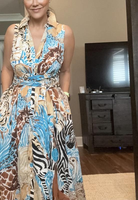 Customer photo for "Fun print paired with a perfectly structured maxi"