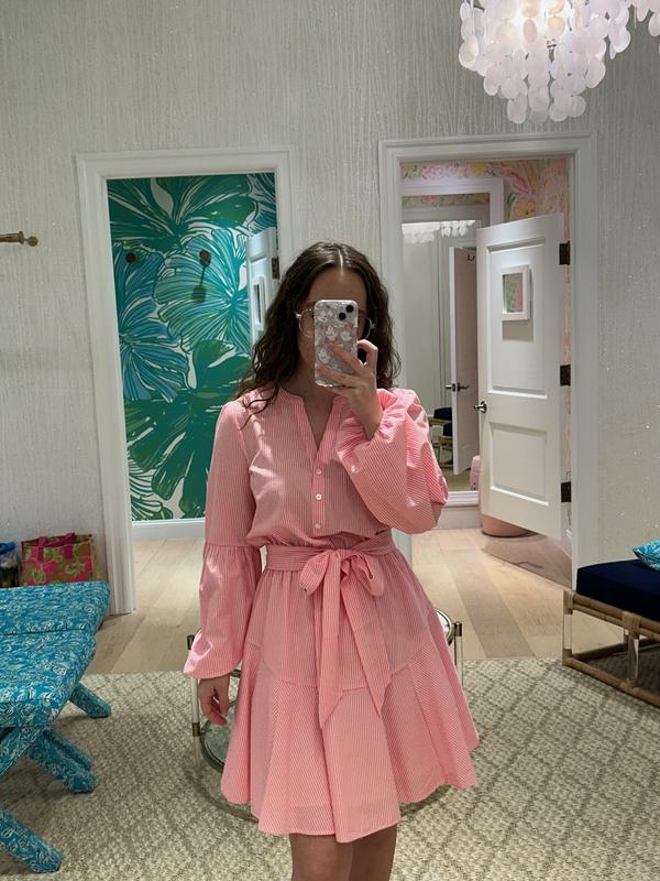 Lilly pulitzer blue and white striped dress best sale