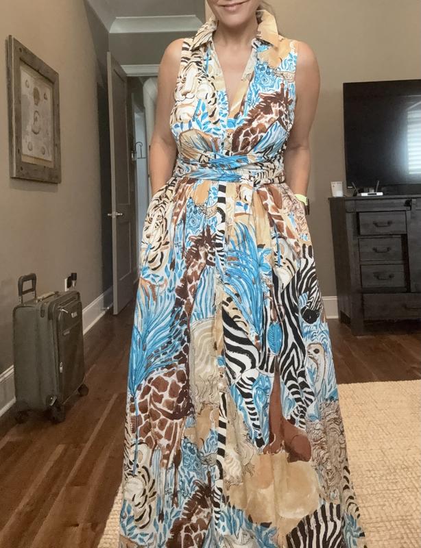 Customer photo for "Fun print paired with a perfectly structured maxi"