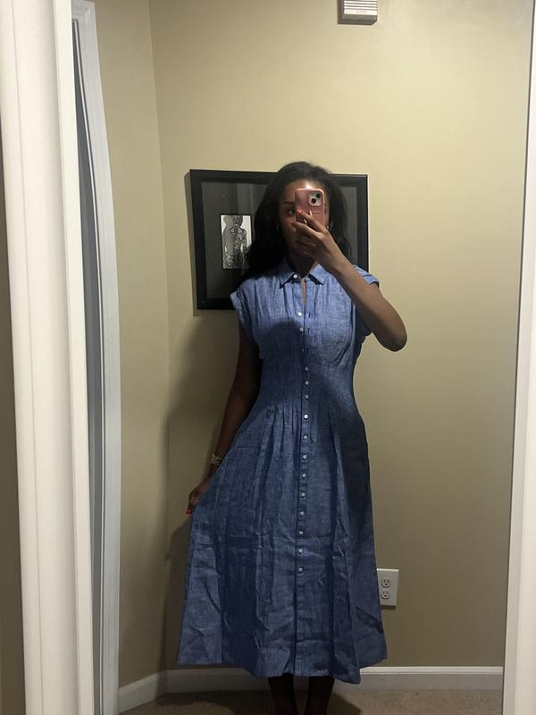 Tonya Linen Midi Shirtdress | Starlight Navy X Resort White