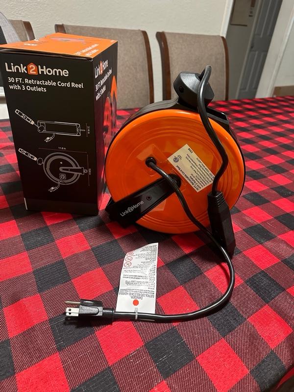Link2Home Cord Reel 35' Extension Cord with 4 Power Outlets