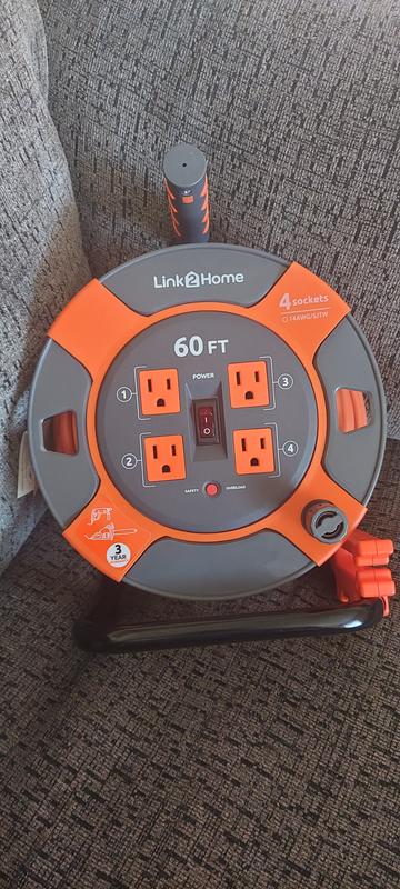 Link2Home Power Reel 80' Extension Cord with 4 Power Outlets