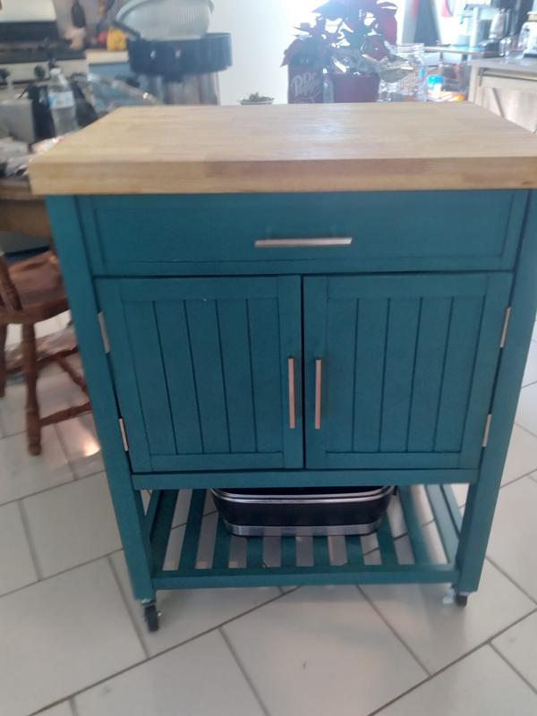 Powell Green Wood Base with Wood Butcher Block Top Rolling Kitchen Cart (28-in x 20.25-in x 33.5-in)
