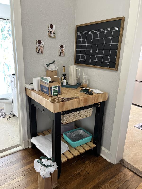 Powell Black Wood Base with Wood Butcher Block Top Kitchen Island (29. ...