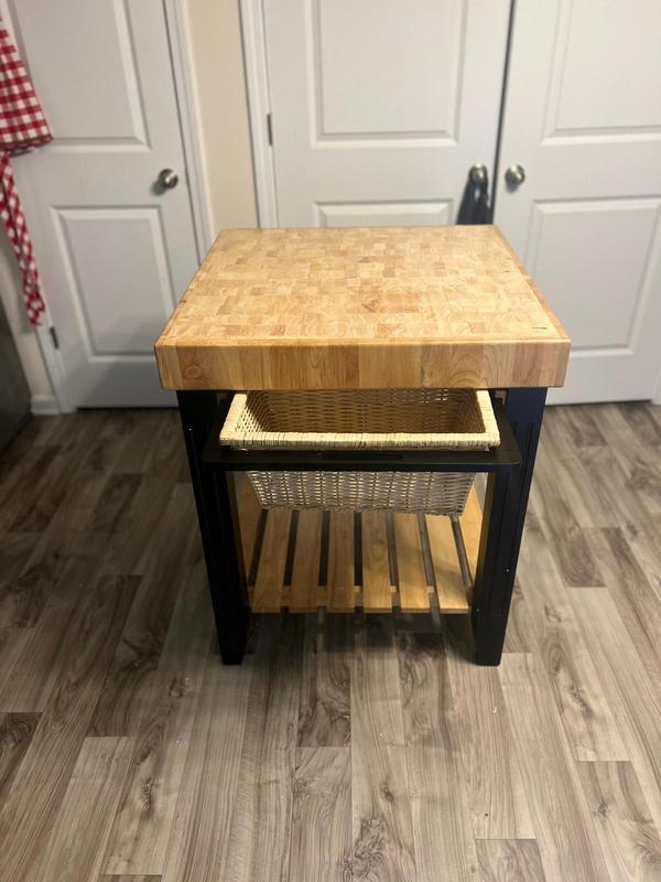 Powell Black Wood Base with Wood Butcher Block Top Kitchen Island (29. ...