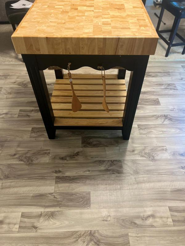 Powell Black Wood Base with Wood Butcher Block Top Kitchen Island (29. ...