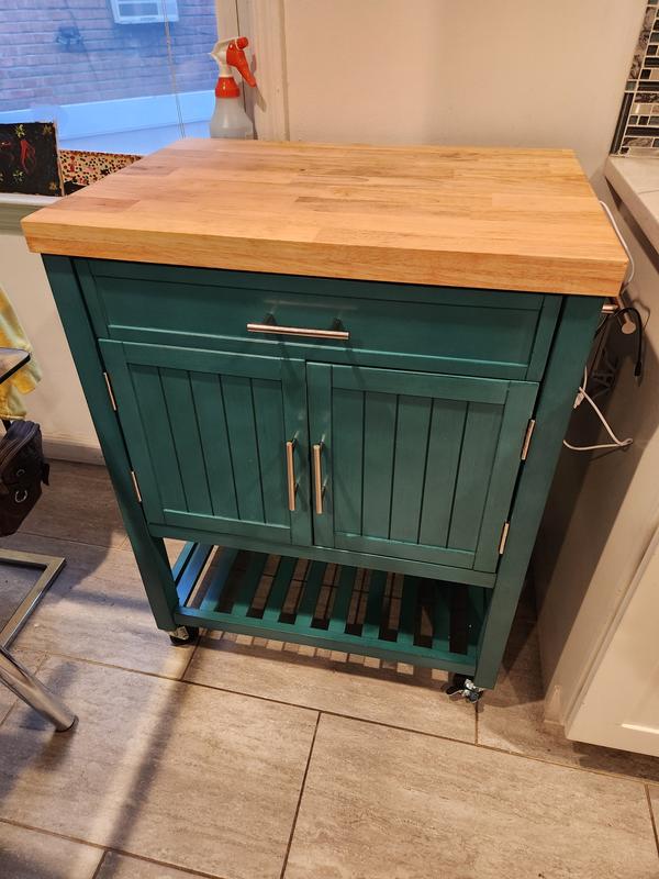 Powell Green Wood Base with Wood Butcher Block Top Rolling Kitchen Cart (28-in x 20.25-in x 33.5-in)