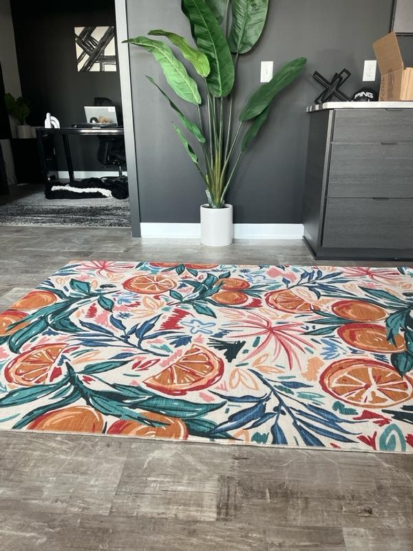 Linon Outdoor Washable Pensacola Ivory Orange 5' X7' Rug in the Rugs ...