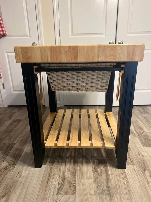 Powell Black Wood Base with Wood Butcher Block Top Kitchen Island (29. ...