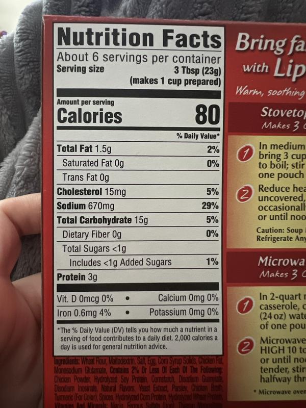 Lipton Soup. 25% less salt, same price, but 338g vs 228g. I really don't  think there was 100g of salt in there. Check your labels! : r/Frugal