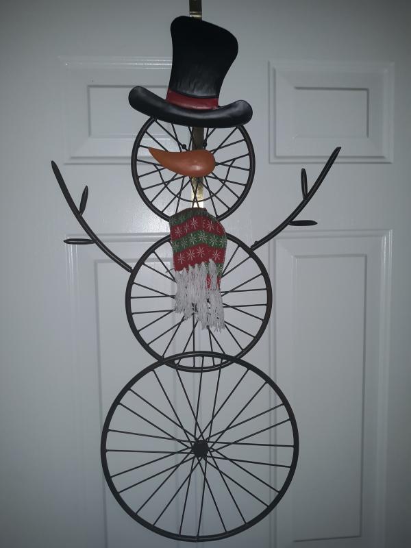 3 Ft Rustic Antiqued Vintage Bicycle Wheel Snowman Christmas Indoor ...