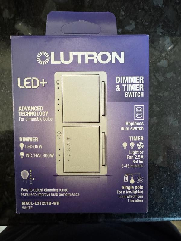 Lutron LED+ Single-pole LED Illuminated Touch Light dimmer/Timer White ...