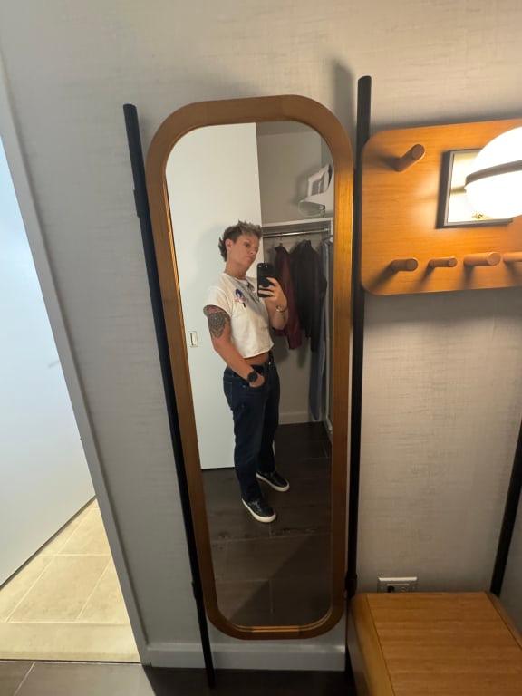 Unrolled with raw hem showing