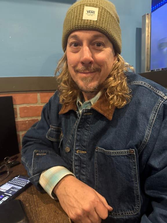 Out to dinner with the Jean jacket he loves. The color looks great!