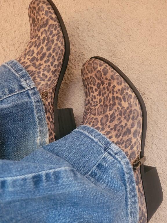 Leopard boots with bootcut jeans