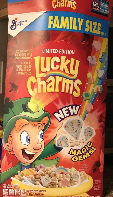 Lucky Charms Gluten Free Cereal with Marshmallows, Kids Breakfast Cereal,  Made with Whole Grain, Large Size, 14.9 oz