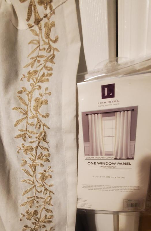 Lush Décor-LUXURY MODERN FLOWER LINEN LIKE EMBROIDERY BORDER-WP-OFF WHITE/NEUTRAL-SINGLE-52X84