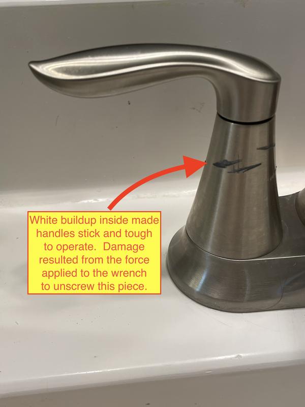 You can see the damage to the handle kit's "sleeve" because it started rotating with the handle, rather than stay put with the base.