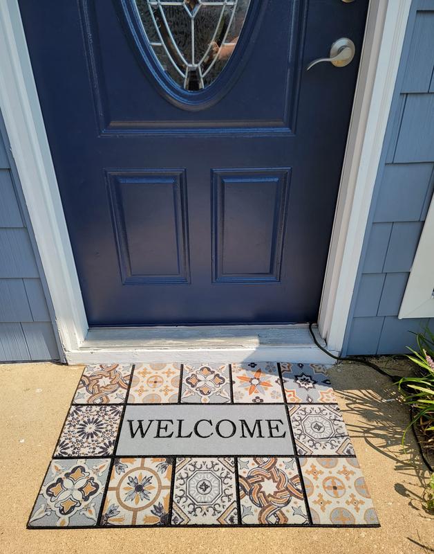 Mohawk Doorscapes Estate Mat Welcome Patina Tiles Grey