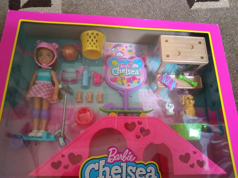 Barbie Backyard Fun Gift Set with 2 Barbie Dolls, Chelsea Doll, Pet  Puppies, Bicycle, Skateboard, Game Table & Accessories